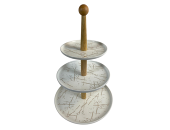 Etagère Bamboe Wit / Goud 3-laags -  Marmer design