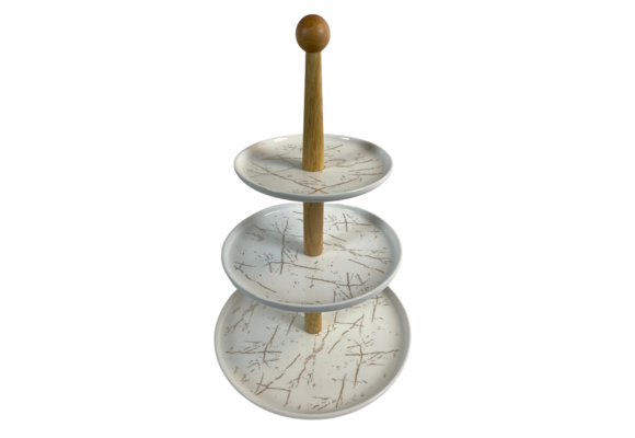 Etagère Bamboe Wit / Goud 3-laags -  Marmer design