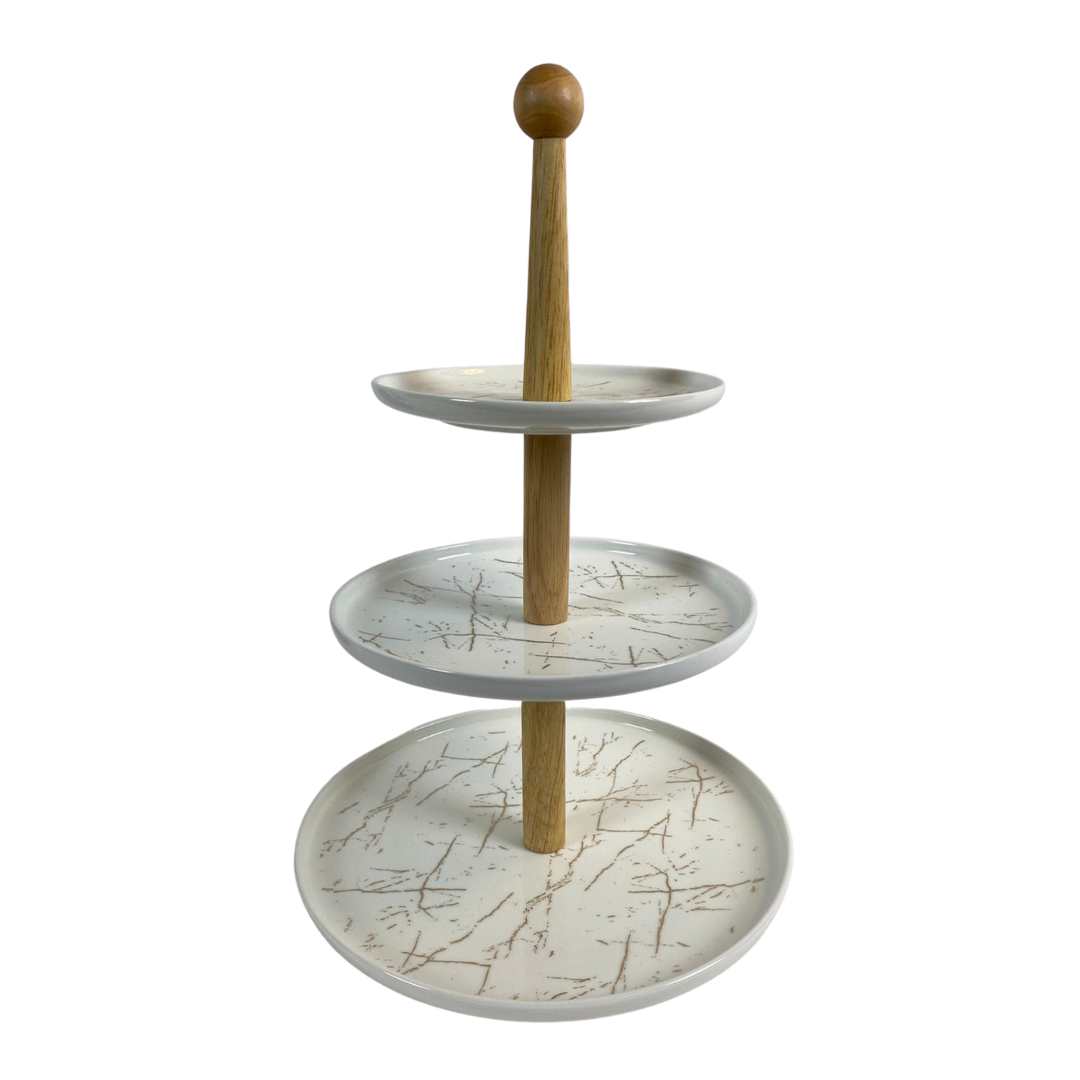 Etagère Bamboe Wit / Goud 3-laags -  Marmer design