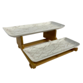 Schalenset Bamboe Wit / Zilver 2-laags -  Marmer design