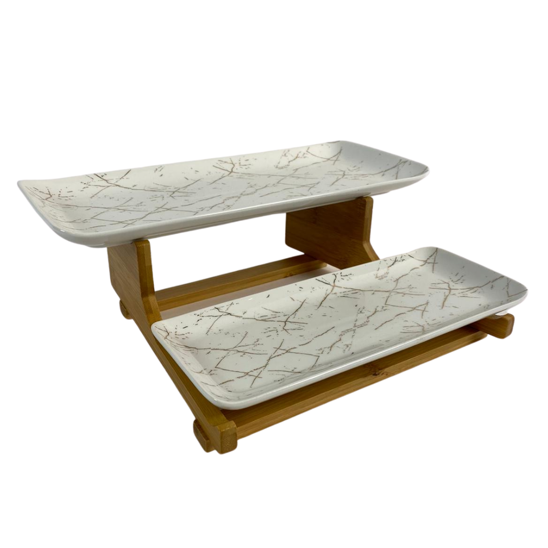 Schalenset Bamboe Wit / Zilver 2-laags -  Marmer design