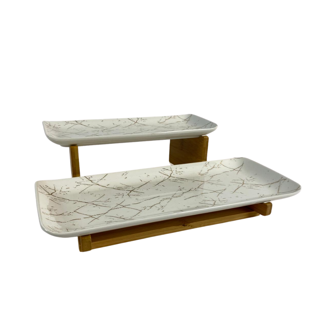 Schalenset Bamboe Wit / Zilver 2-laags -  Marmer design