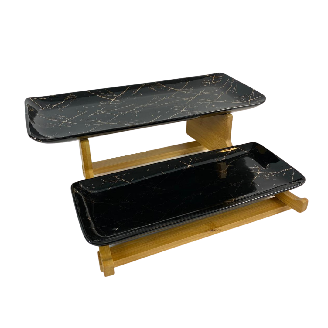 Schalenset Bamboe Zwart / Goud 2-laags -  Marmer design