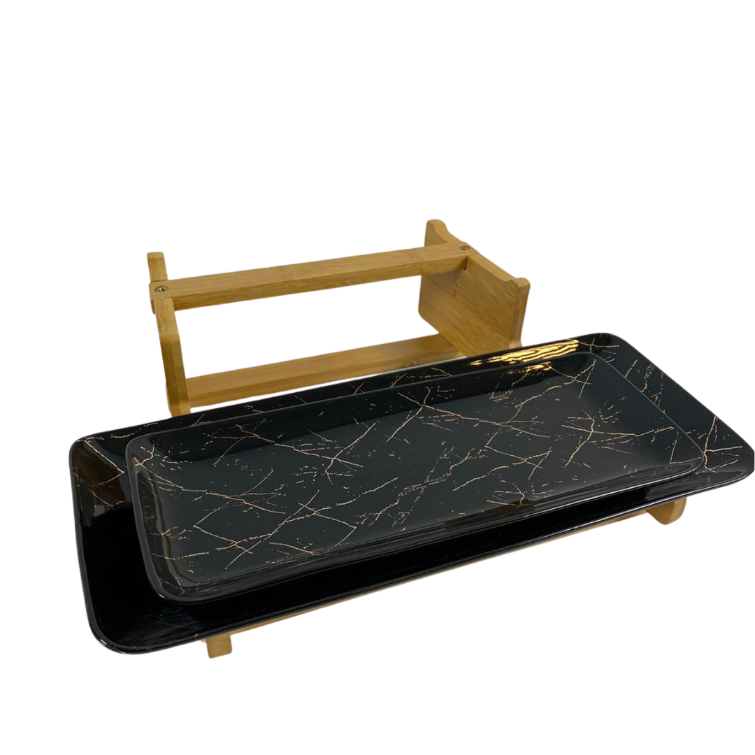 Schalenset Bamboe Zwart / Goud 2-laags -  Marmer design