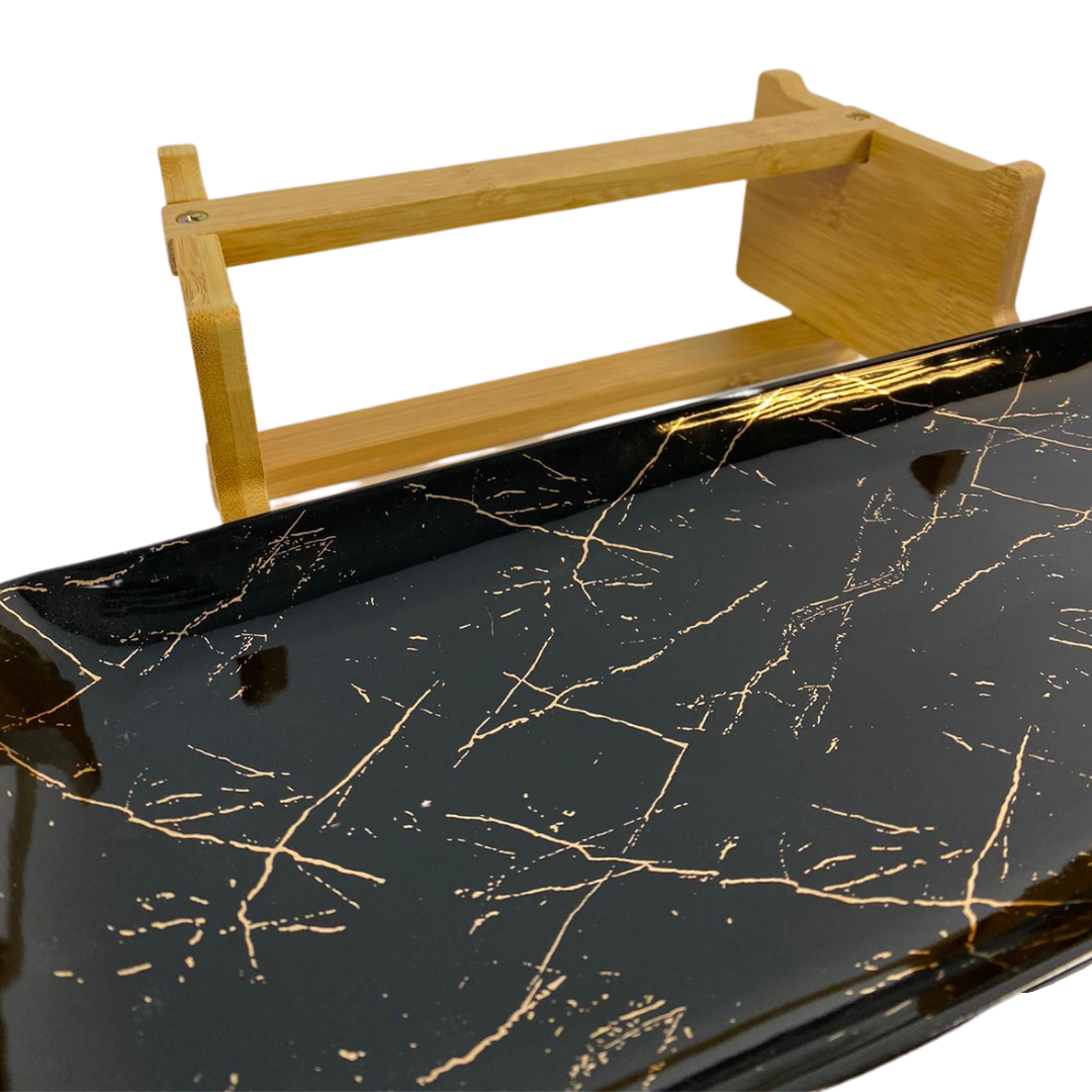 Schalenset Bamboe Zwart / Goud 2-laags -  Marmer design