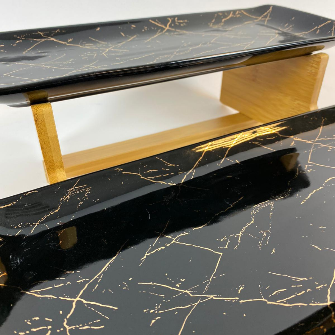 Schalenset Bamboe Zwart / Goud 2-laags -  Marmer design