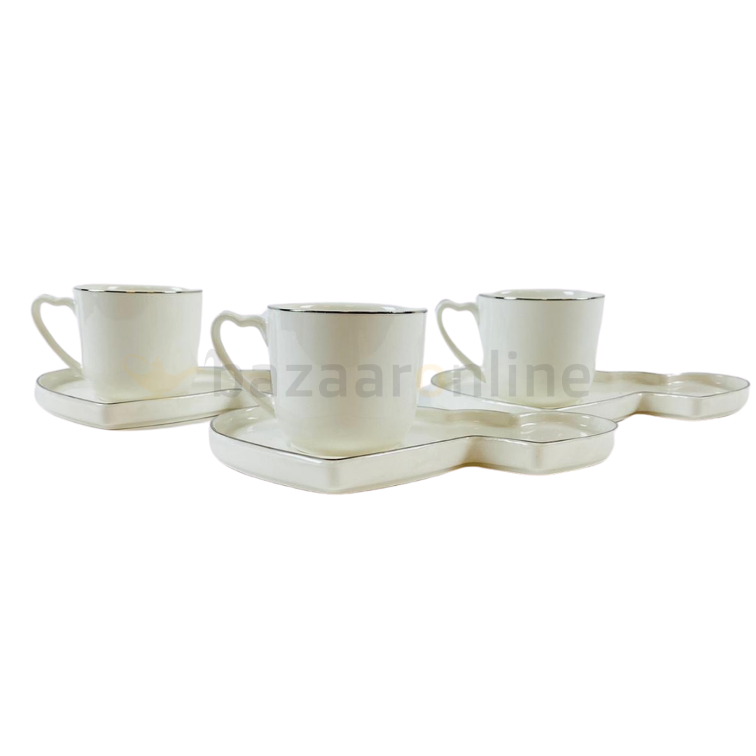 Koffieset - Hearts  - Wit / Zilver
