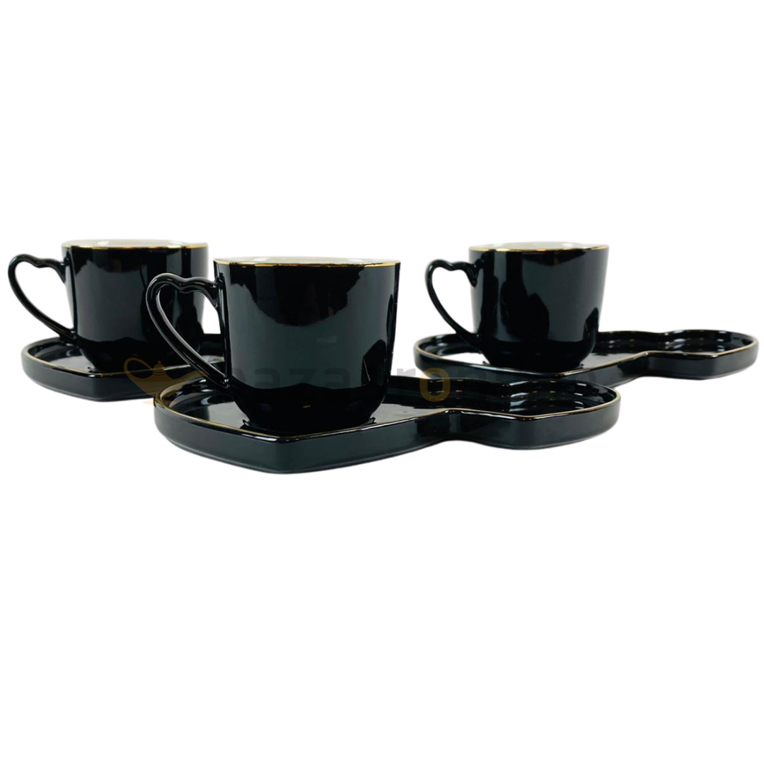 Koffieset - Hearts - Zwart / Goud