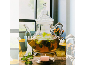 Theepot glas 0.8 liter - met theelichthouder- hittebestendig