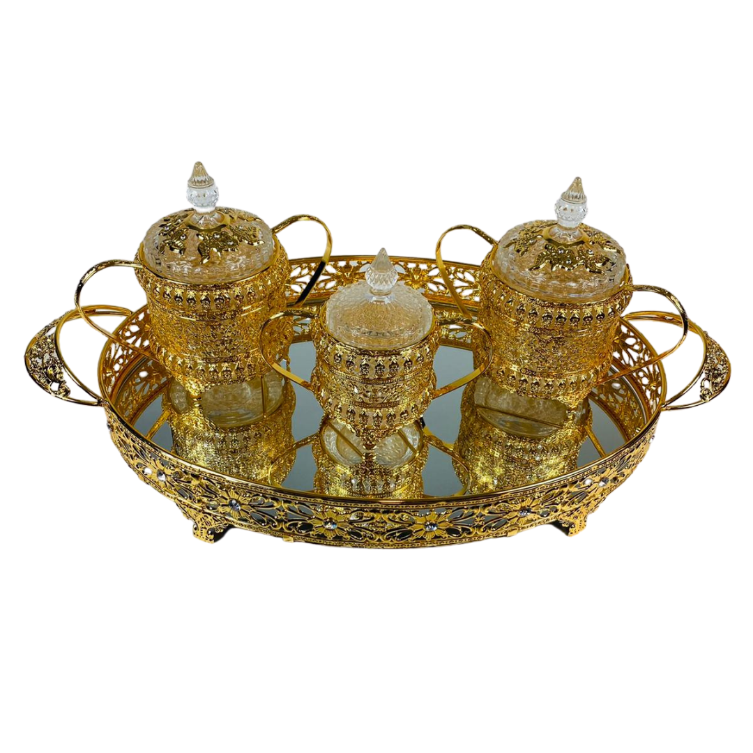 Dienblad Royal - 4 delig - incl suikerpotten - Goud