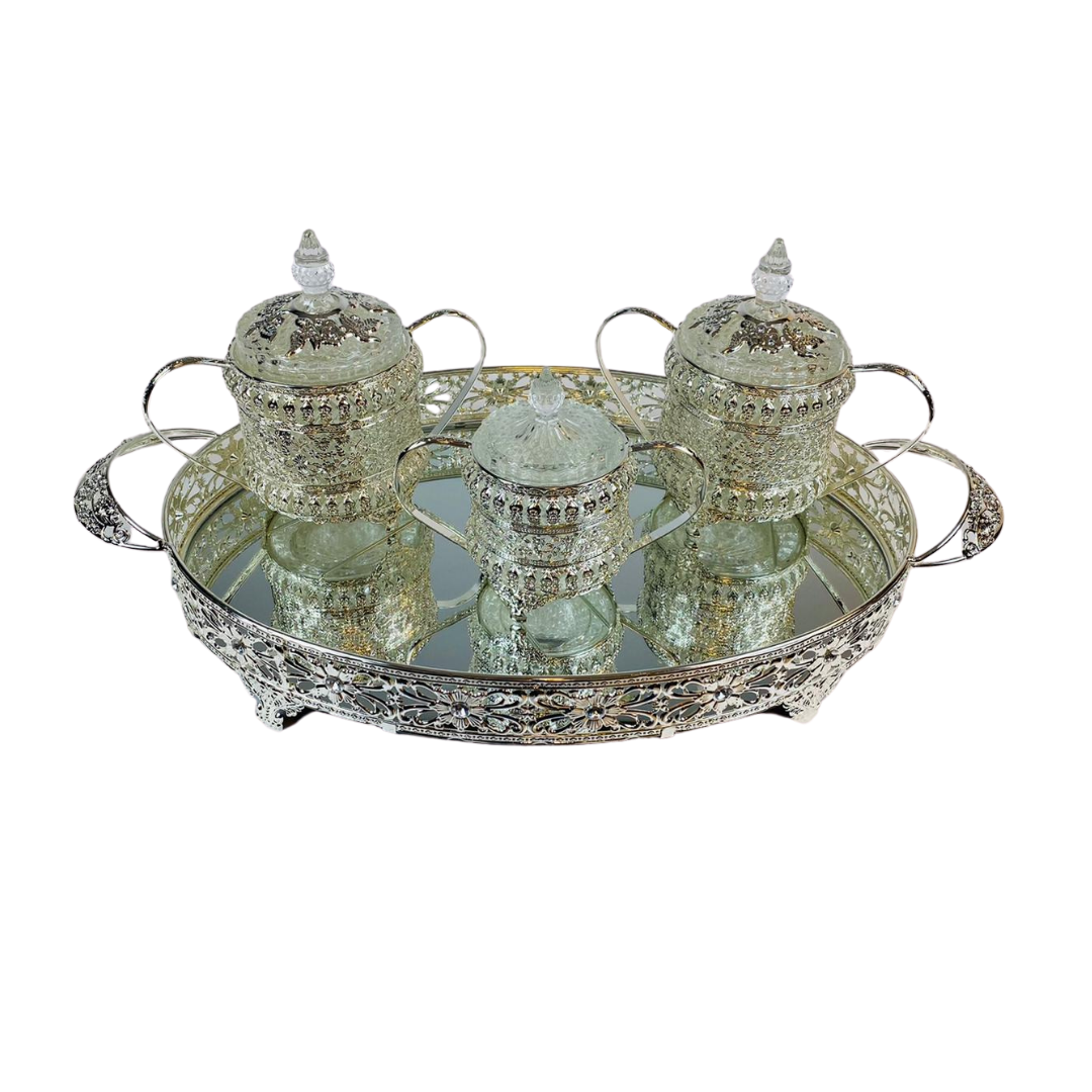 Dienblad Royal - 4 delig - incl suikerpotten - Zilver