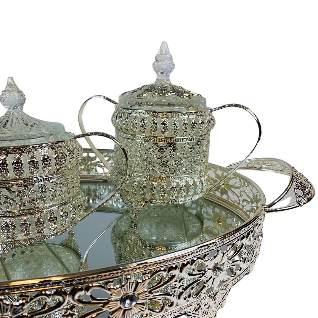 Dienblad Royal - 4 delig - incl suikerpotten - Zilver