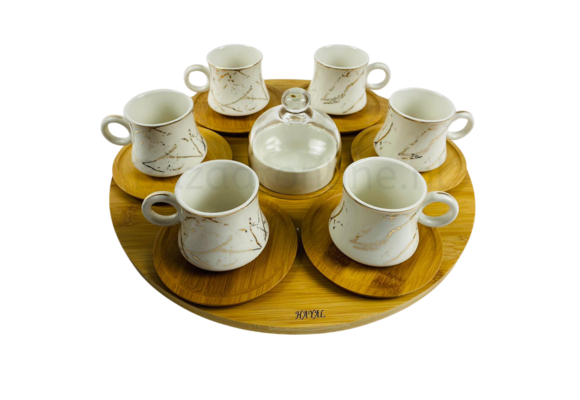 Koffieset - Bamboe -  15 delig - Goud - Marmer look