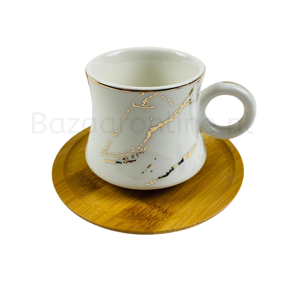 Koffieset - Bamboe -  15 delig - Goud - Marmer look