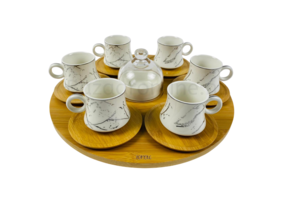 Koffieset - Bamboe -  15 delig - Zilver - Marmer look