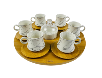 Koffieset - Bamboe -  15 delig - Zilver - Marmer look