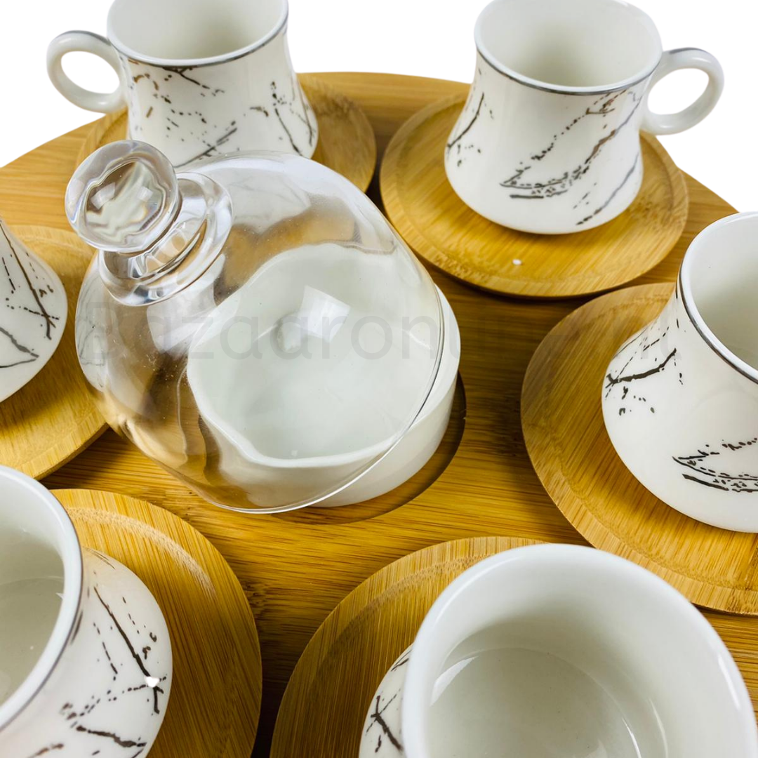 Koffieset - Bamboe -  15 delig - Zilver - Marmer look