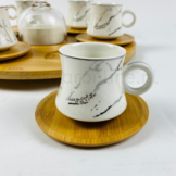 Koffieset - Bamboe -  15 delig - Zilver - Marmer look