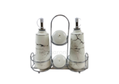 Specerijenset voor olie, azijn, peper en zout - zilver - marmer design