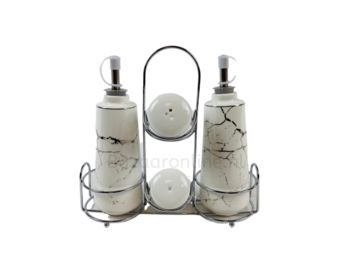 Specerijenset voor olie, azijn, peper en zout - zilver - marmer design