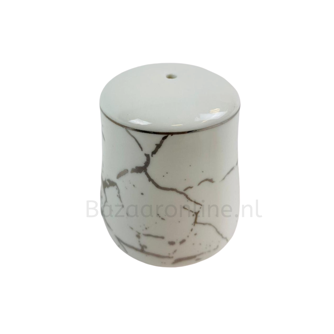 Specerijenset voor olie, azijn, peper en zout - zilver - marmer design