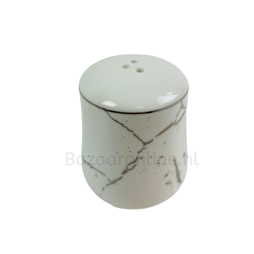 Specerijenset voor olie, azijn, peper en zout - zilver - marmer design