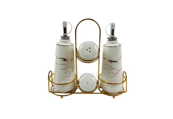 Specerijenset voor olie, azijn, peper en zout - goud - marmer design