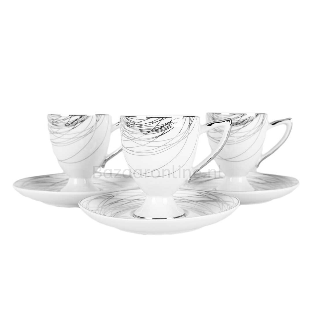 Koffieset - Stripes - Wit / Zilver