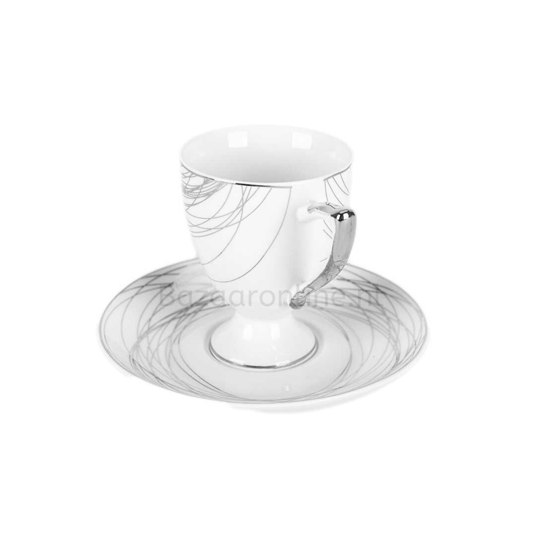Koffieset - Stripes - Wit / Zilver