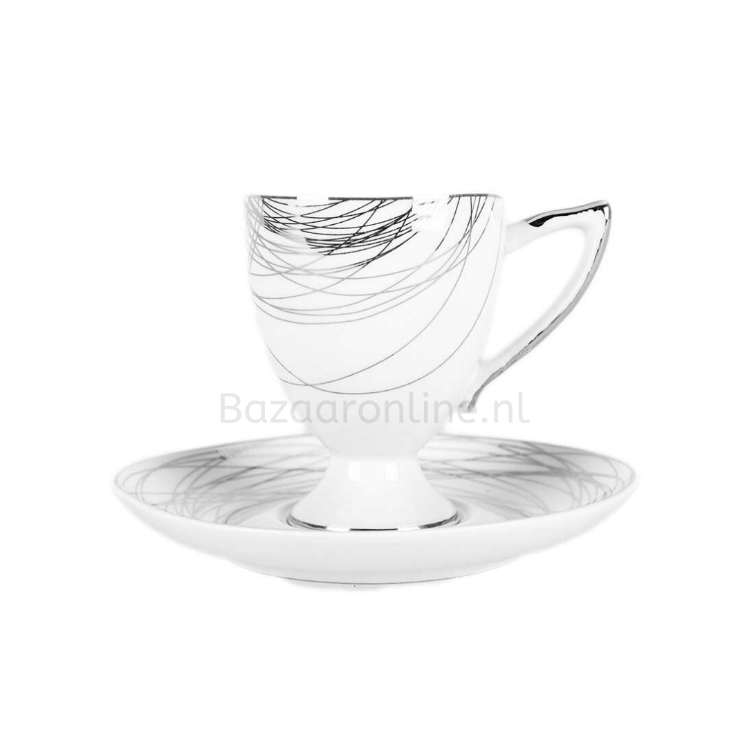 Koffieset - Stripes - Wit / Zilver