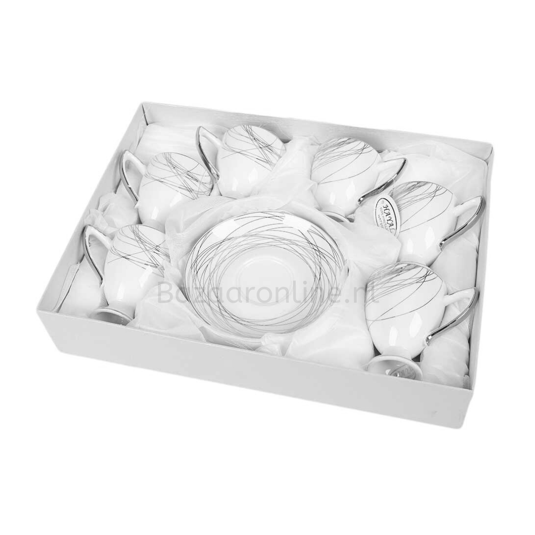 Koffieset - Stripes - Wit / Zilver