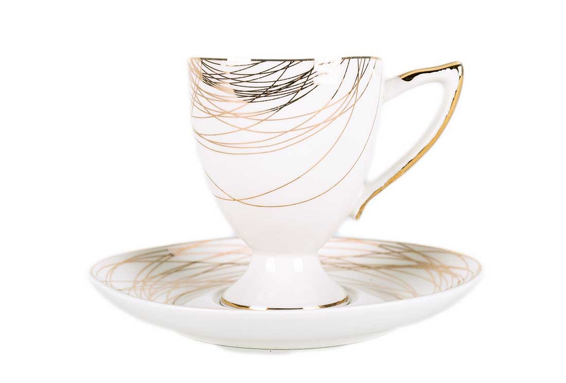 Koffieset - Stripes - Wit / Goud