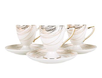 Koffieset - Stripes - Wit / Goud