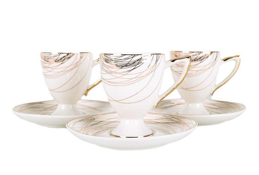 Koffieset - Stripes - Wit / Goud