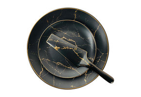 Gebakset 8-delig marmer zwart goud