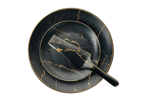 Gebakset 8-delig marmer zwart goud