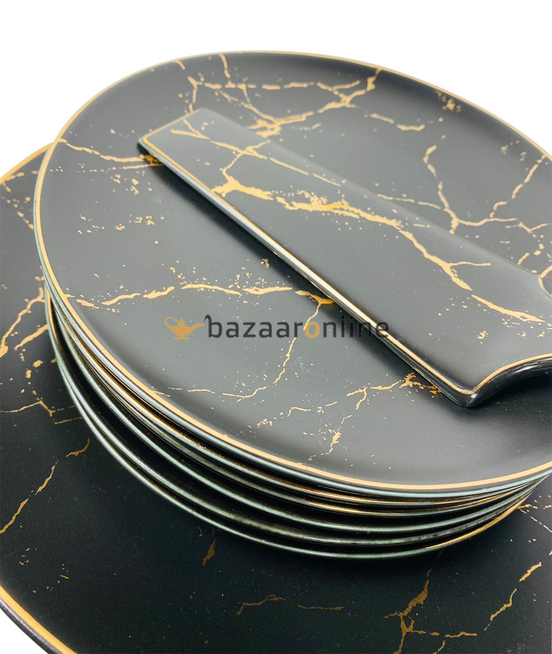 Gebakset 8-delig marmer zwart goud