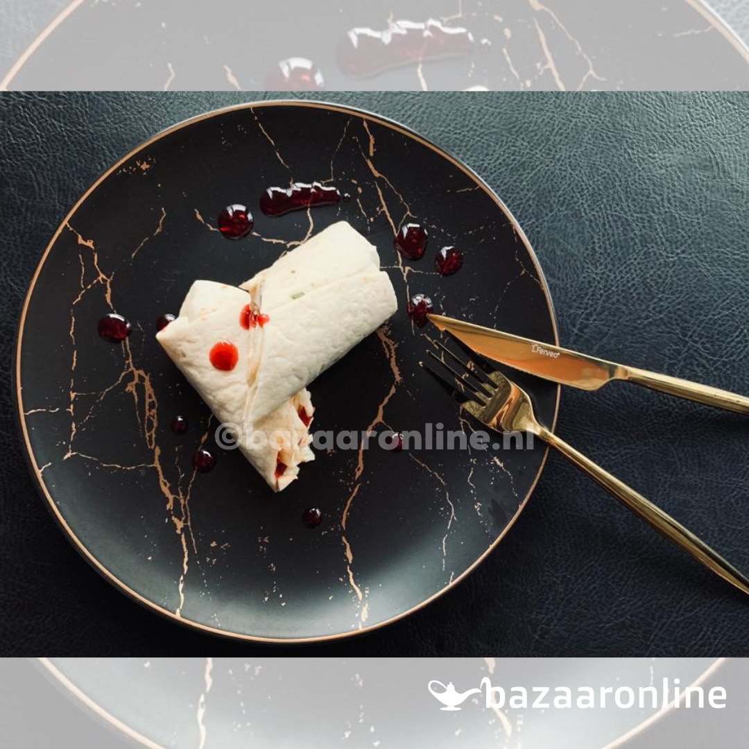 Gebakset 8-delig marmer zwart goud