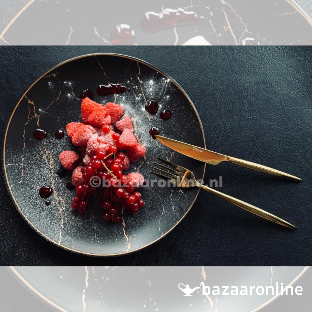 Gebakset 8-delig marmer zwart goud