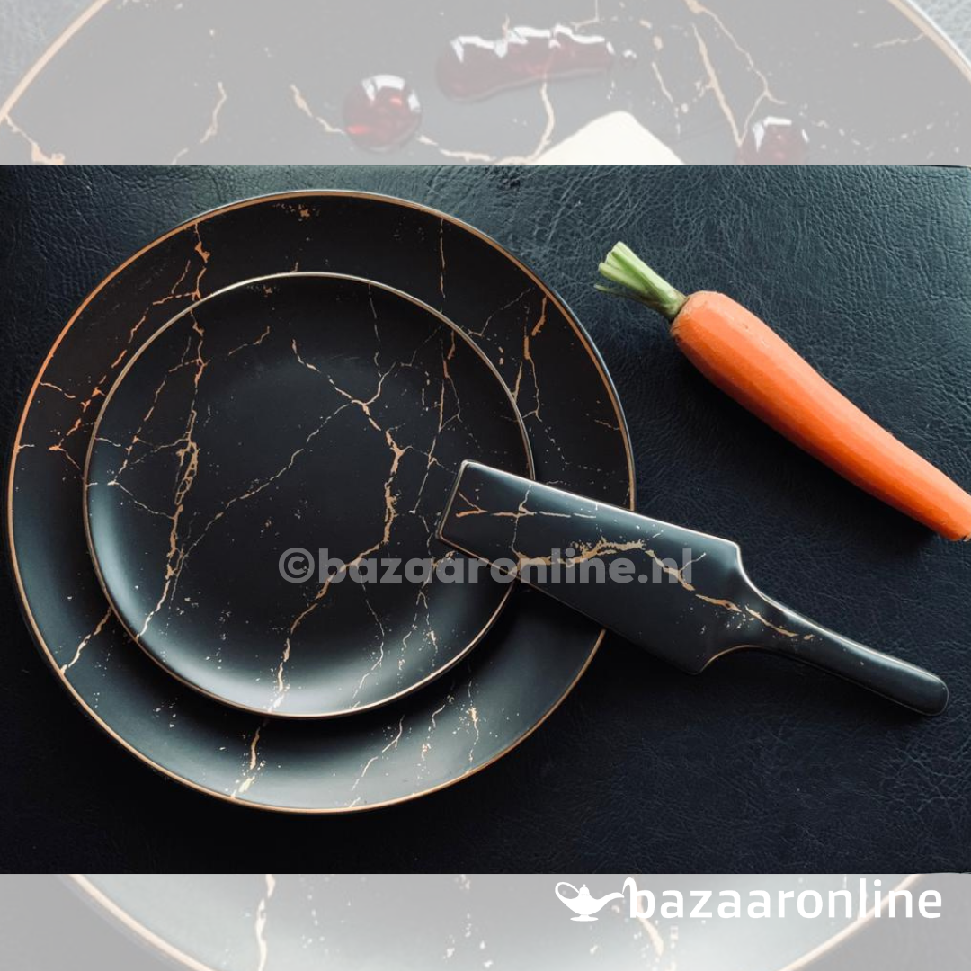 Gebakset 8-delig marmer zwart goud