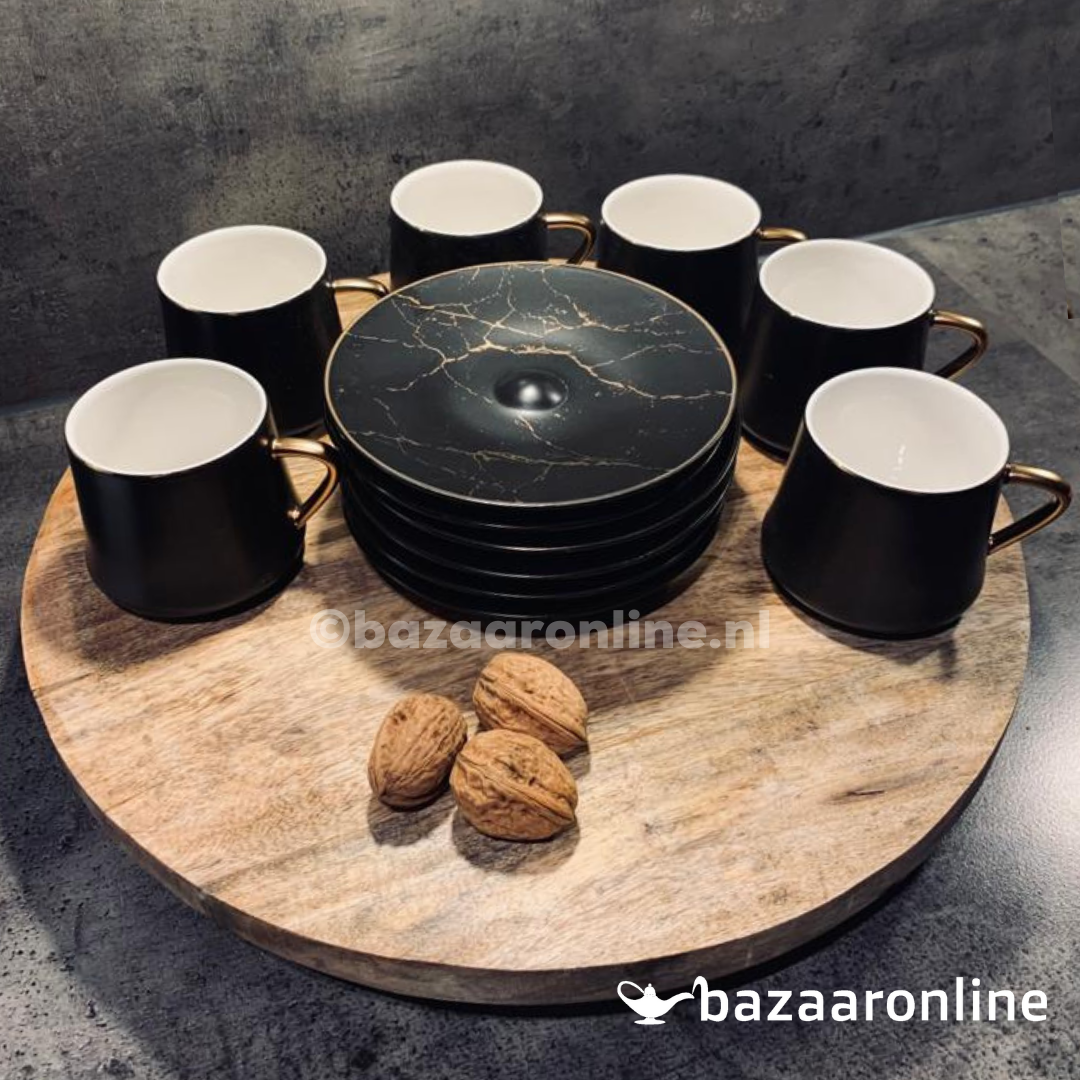 Koffieset Luxu Marmer Zwart / Goud