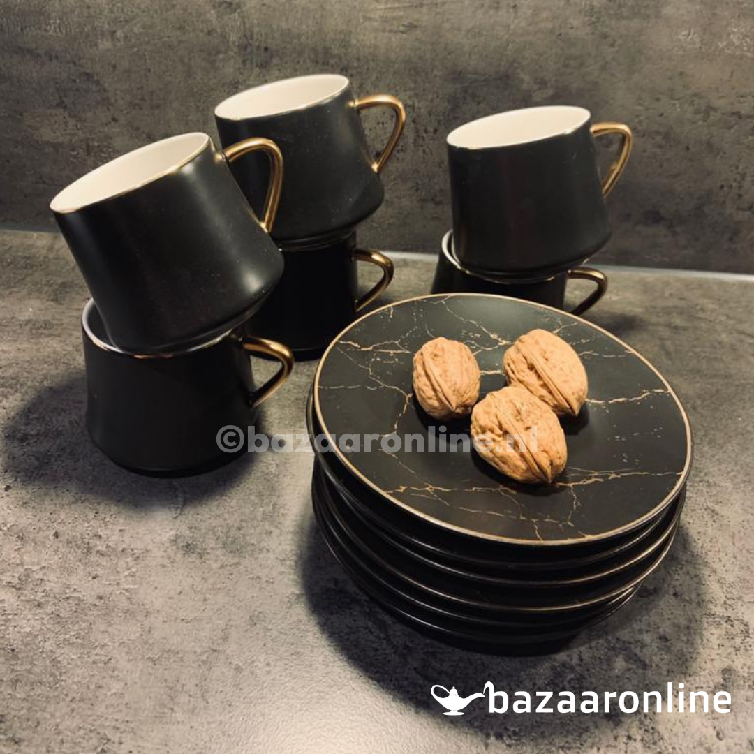 Koffieset Luxu Marmer Zwart / Goud