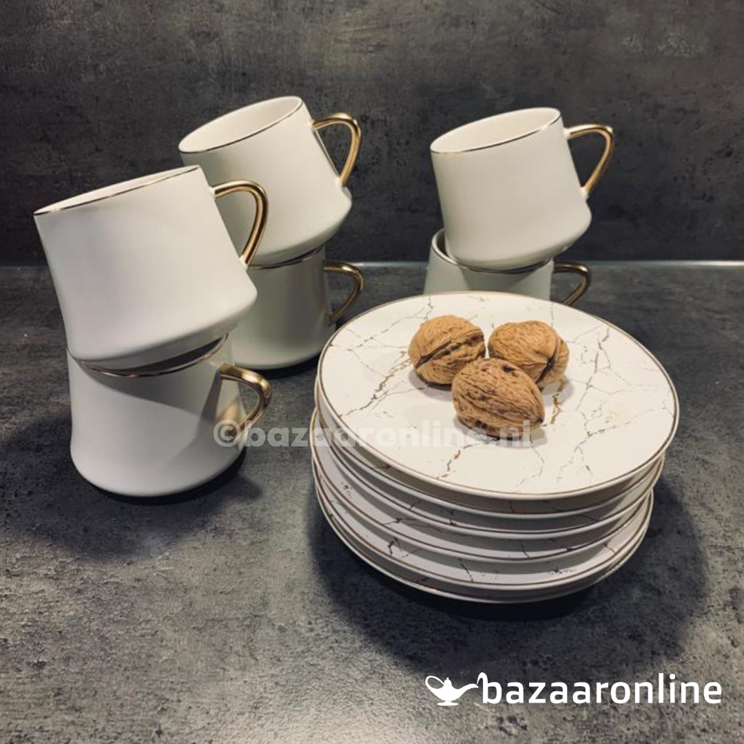 Koffieset Luxu Marmer Wit / Goud