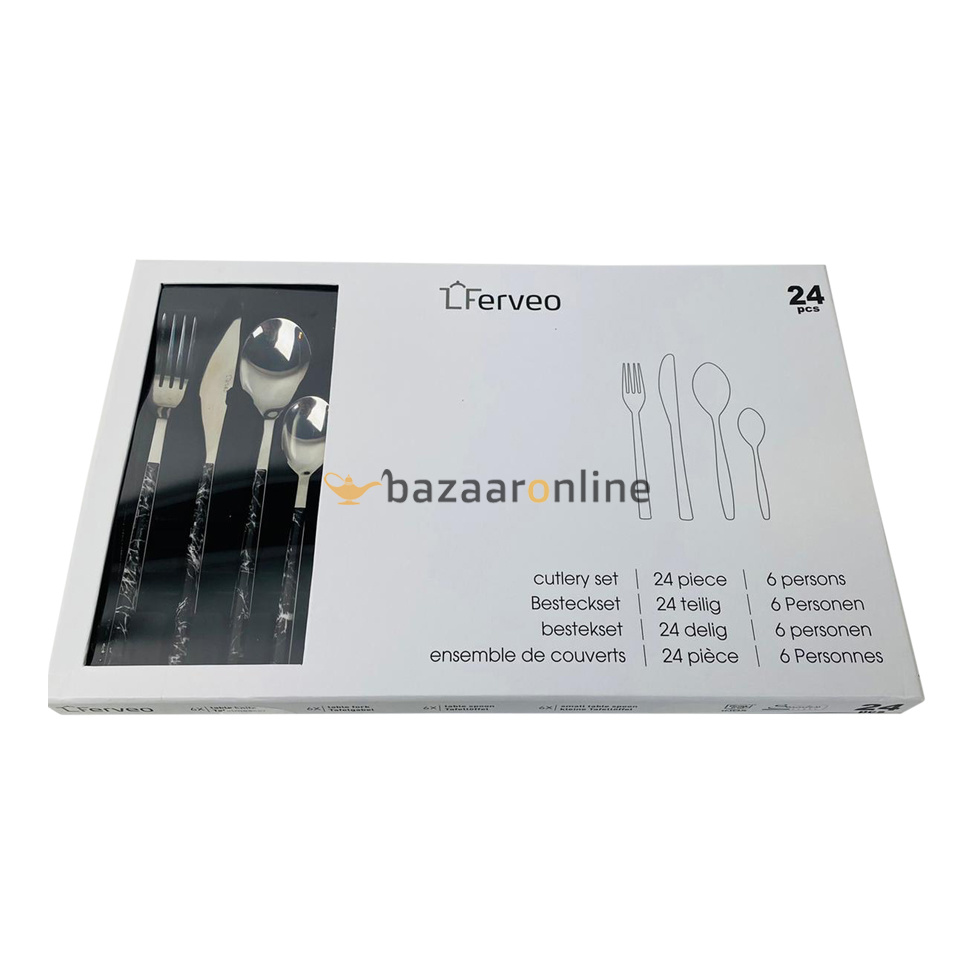 FERVEO Aras Bestekset 24-delig Zilver/Zwart Marmer