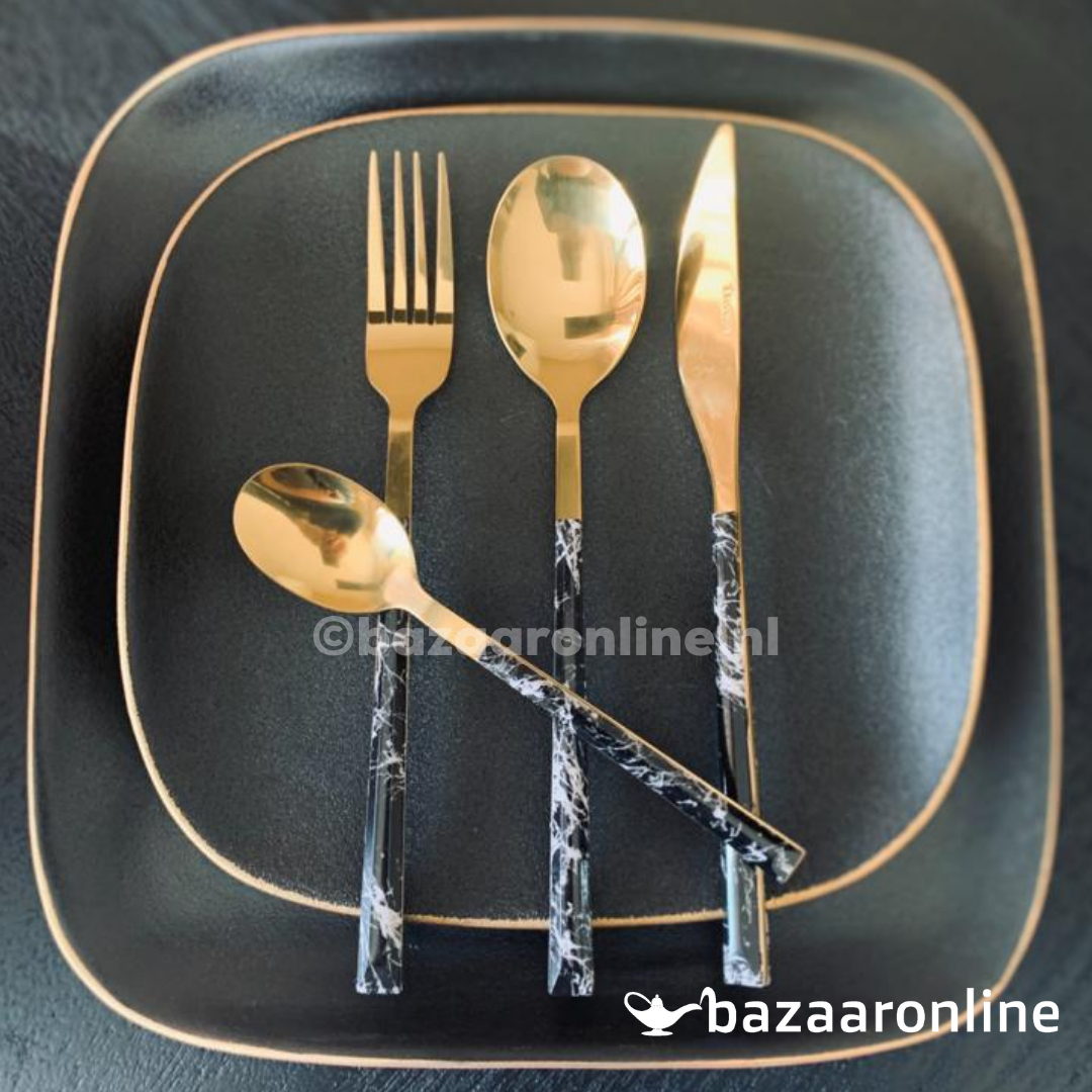 FERVEO Aras Bestekset 24-delig Zilver/Zwart Marmer