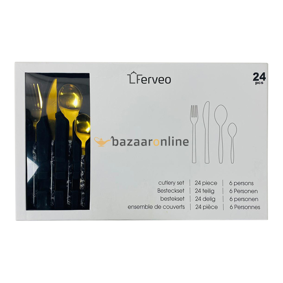 FERVEO Aras Bestekset 24-delig Goud/Zwart Marmer