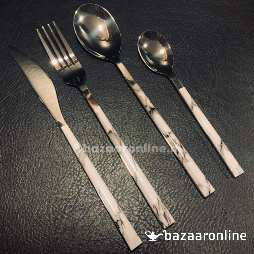 FERVEO Aras Bestekset 24-delig Zilver/Wit Marmer