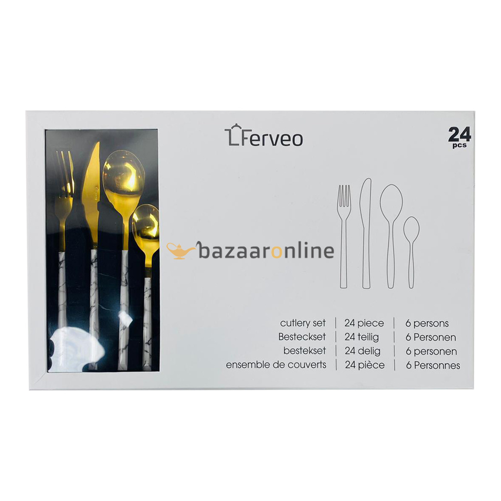 FERVEO Aras Bestekset 24-delig Goud/Wit Marmer