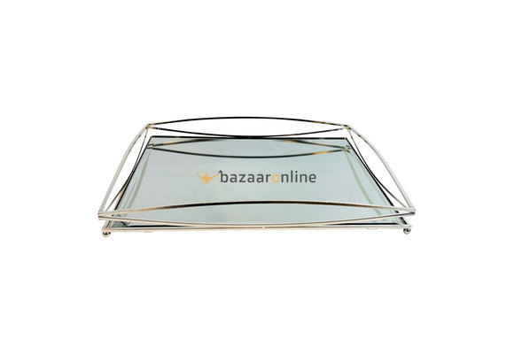 Dienblad Linsko - groot - 30 x 50 cm - Zilver / Spiegelglas