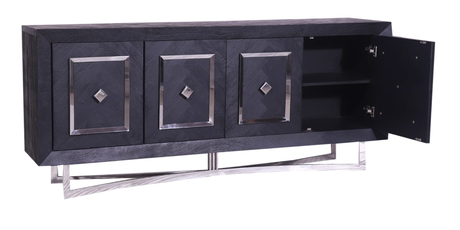 Dressoir Chess Zilver - visgraat look - 200x40x85cm